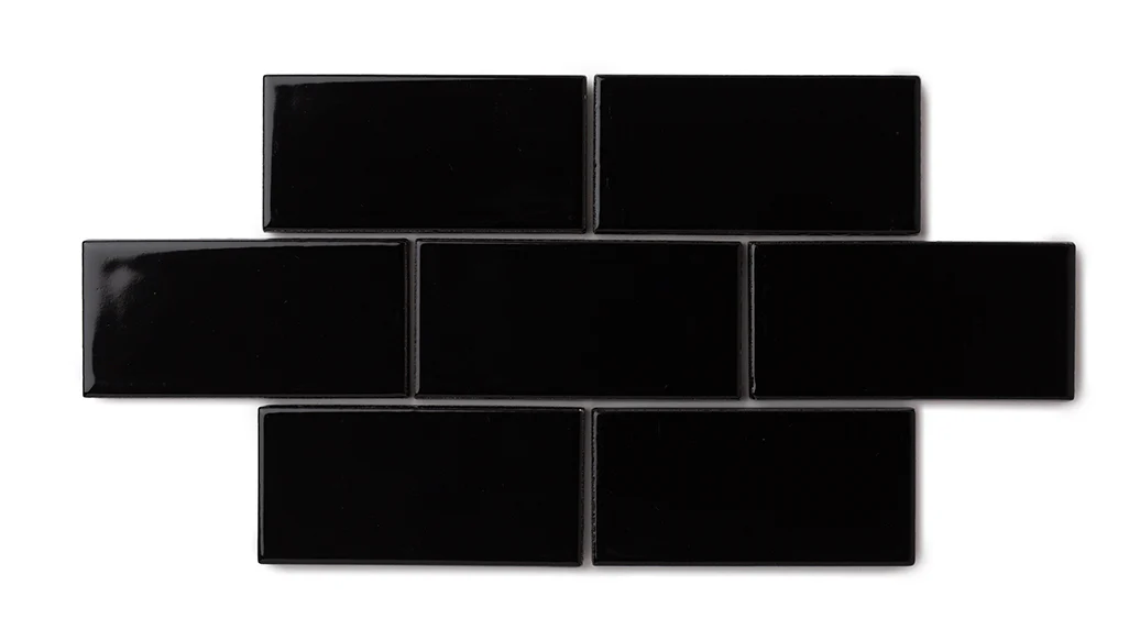 4x4 Natural Press Ceramic Tile in Bone Black Gloss - Rockland Interiors Inc.