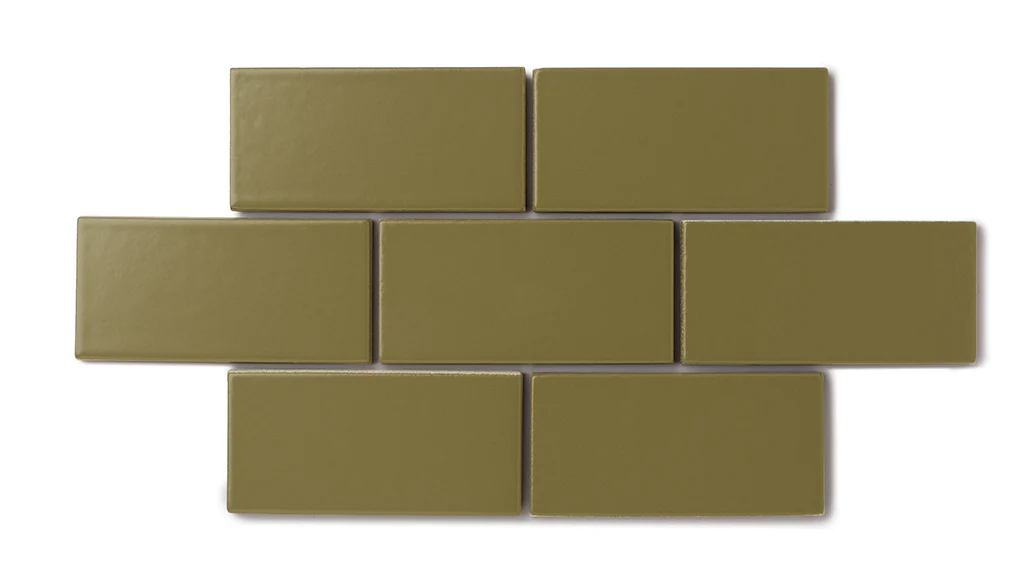 3x3 Straight Set Sheeted Natural Press Ceramic Mosaic Tile in Sap Green Matte - Rockland Interiors Inc.