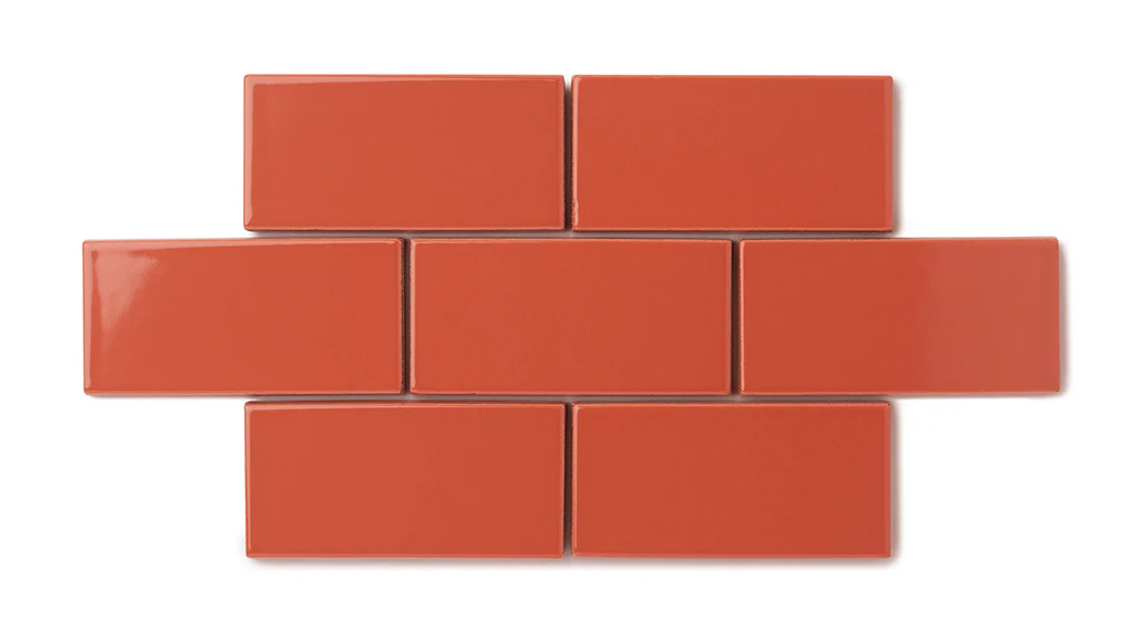 2x2 Straight Set Sheeted Natural Press Ceramic Mosaic Tile in Vermillion Gloss - Rockland Interiors Inc.