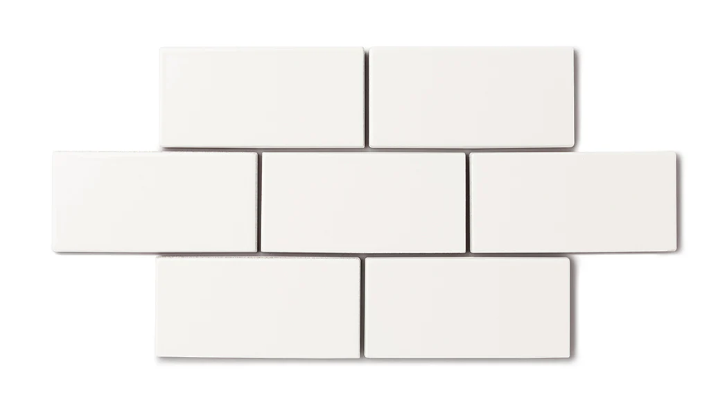 3x3 Straight Set Sheeted Natural Press Ceramic Mosaic Tile in Flake White Gloss - Rockland Interiors Inc.