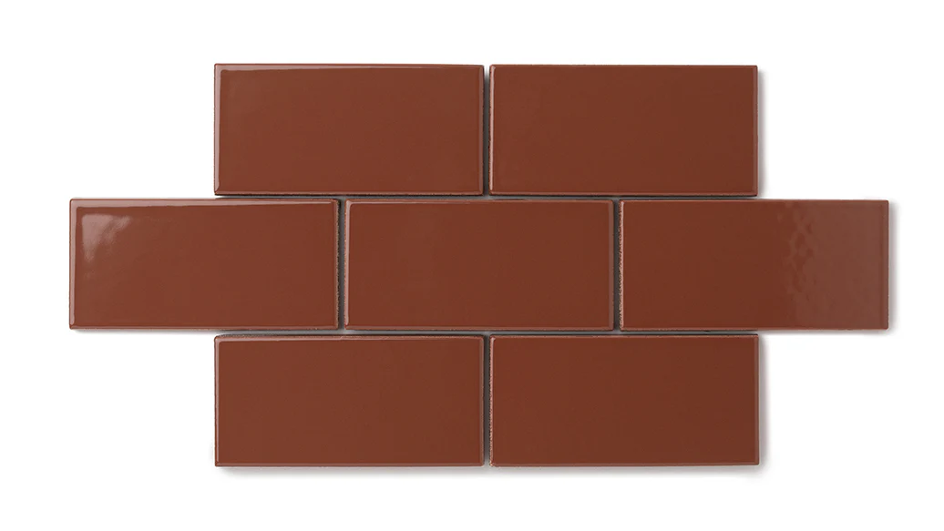 2x6 Natural Press Ceramic Tile in Red Iron Oxide Gloss - Rockland Interiors Inc.