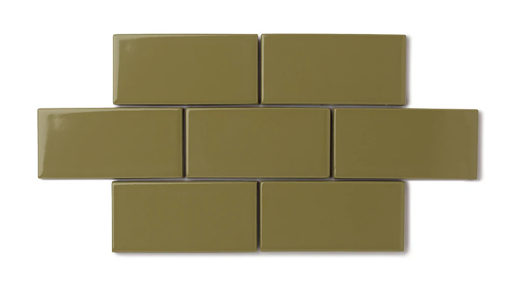 2x6 Natural Press Ceramic Tile in Sap Green Gloss - Rockland Interiors Inc.