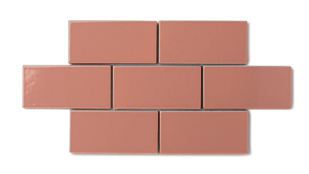 2x6 Natural Press Ceramic Tile in Madder Red Gloss - Rockland Interiors Inc.